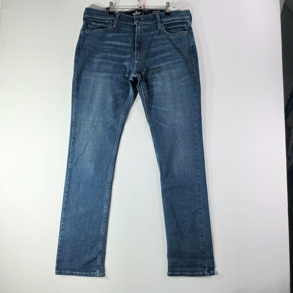 NWT Hollister Epic Flex Slim Straight Jeans Mens 36x33 Medium Wash Blue Denim